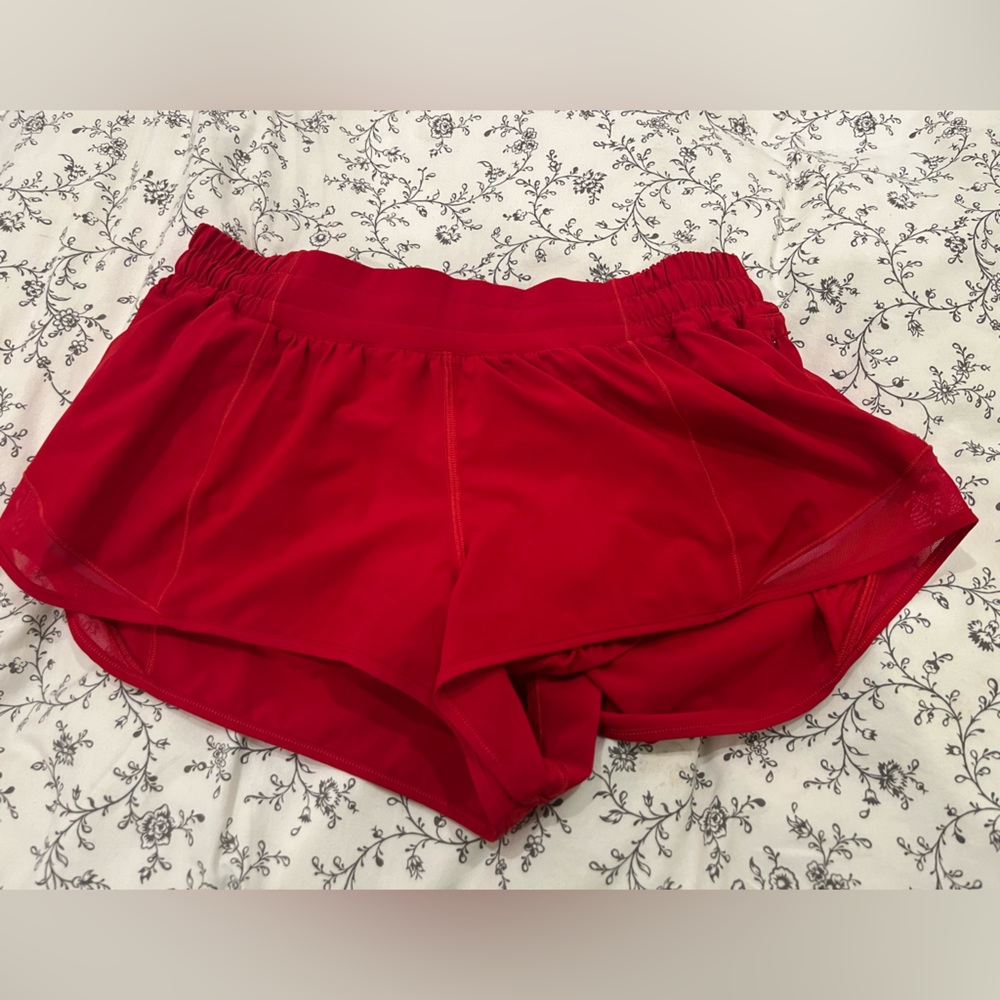 Red Lululemon hotty hot shorts size 10